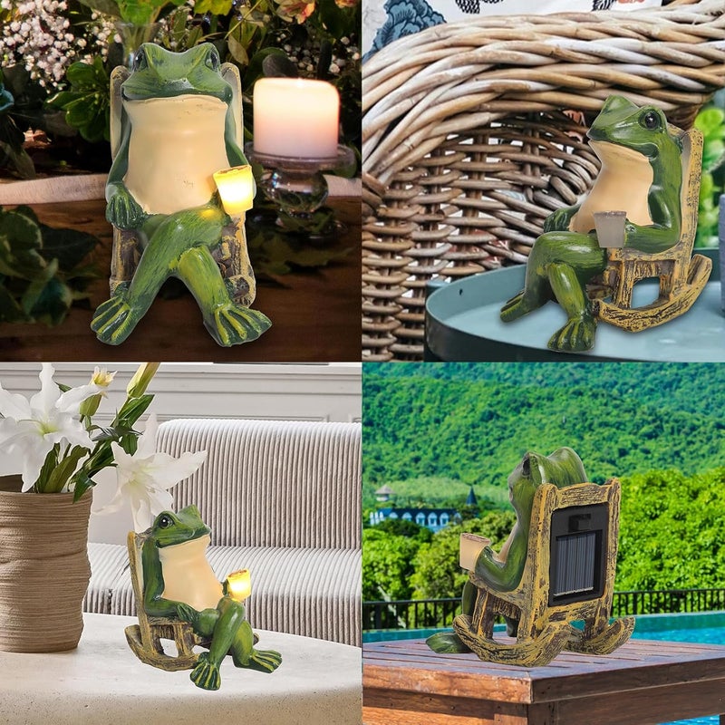 halp·ssfm Miniature Frog Garden Statue Solar Light Outdoor Decor Frog Figurine for Outdoor Indoor Home Lawn Yard Balcony Porch Patio for Women Mom Grandma 3.74"x2.75"x3.93" - Image 3